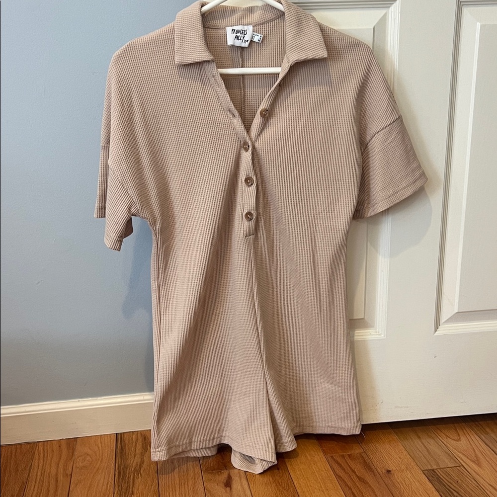 Princess Polly Beige Waffle Knit Button-Up